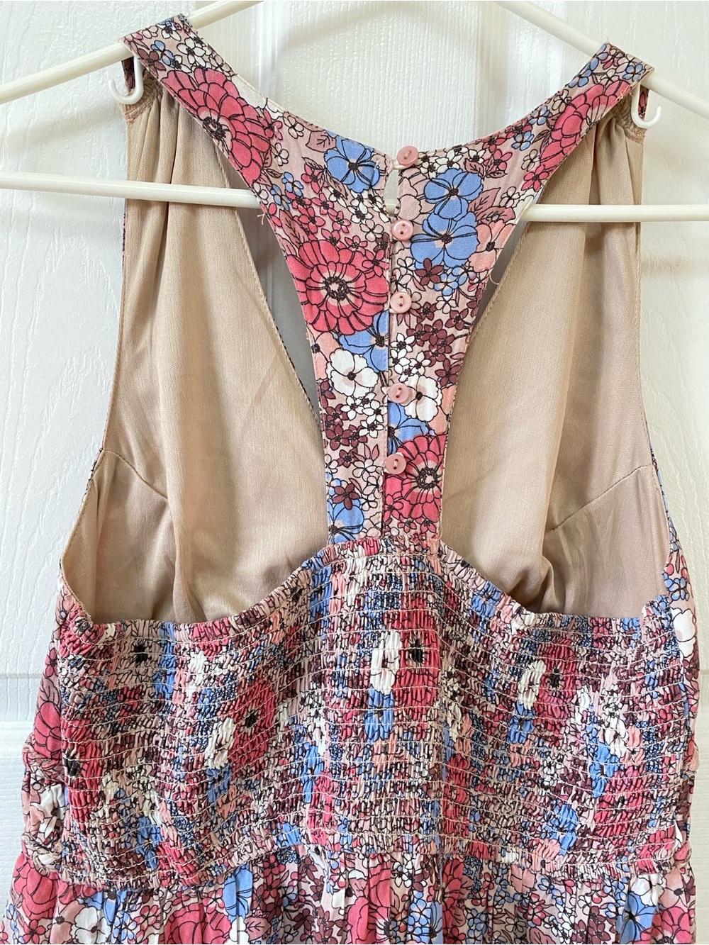 Japna Sleeveless Racerback Midi Dress Pink Rose Blue Ditsy Floral Print